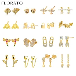 FLORATO-925 Brincos De Abelha De Prata Esterlina Para Mulheres, Agulha De Orelha De Cristal, Brinco Pequeno Delicado, Moda Inseto, Jóias De Casamento