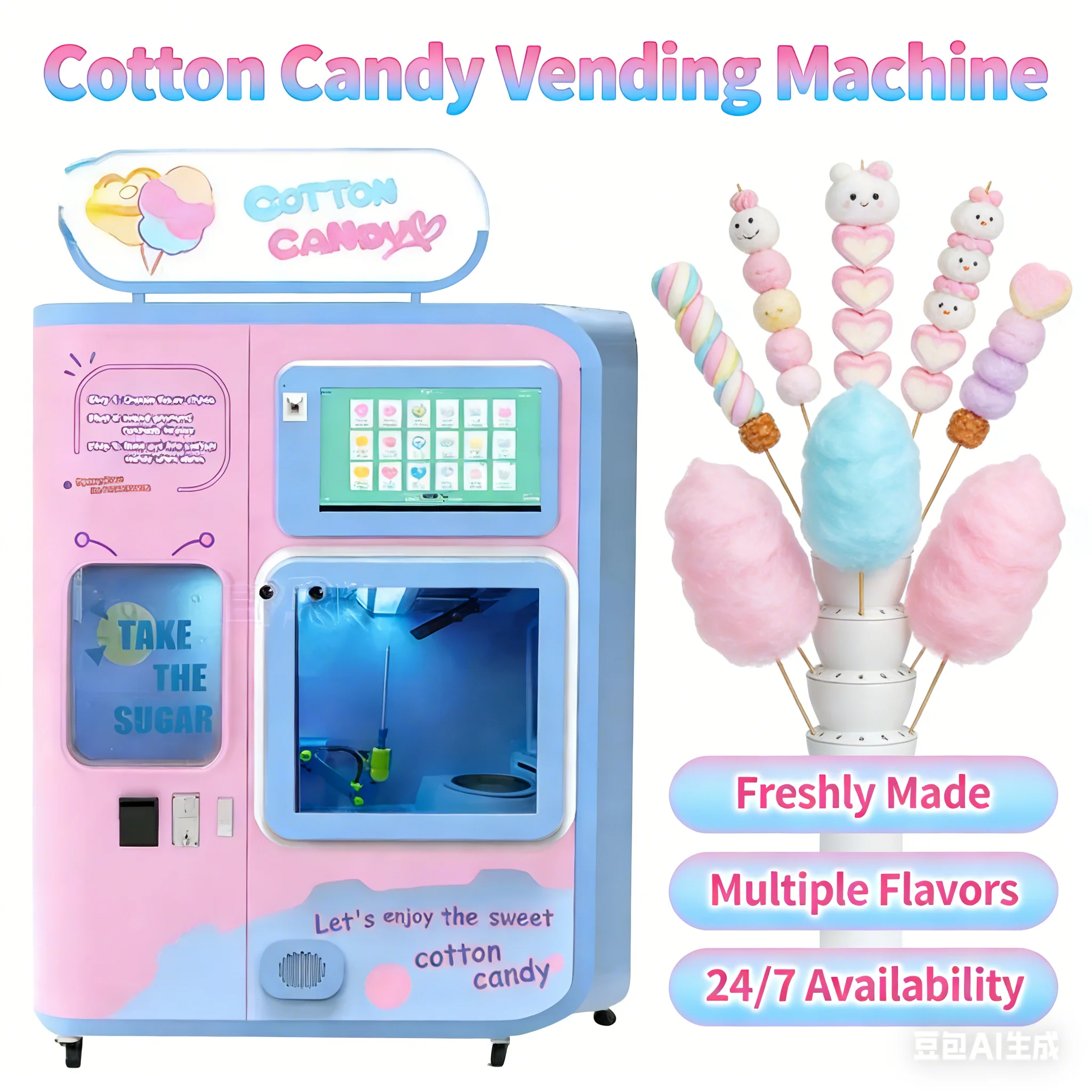 Customized Automatic Commercial Candy Floss Machine Amusements Sugar Cotton Candy Floss Robot Vending Machine Cotton Candy For