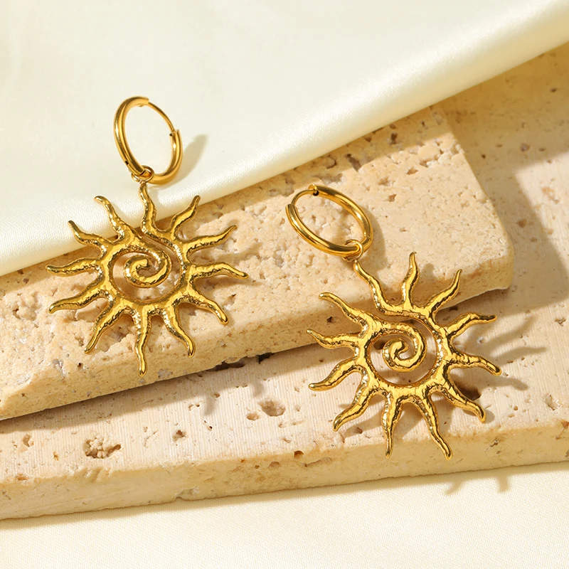 EILIECK 316L Edelstahl Vintage Sonnen-Halskette und Ohrringe Set für Damen, Trendiges 18K Vergoldetes Wasserdichtes Strand-Schmuckgeschenk – Detail 12