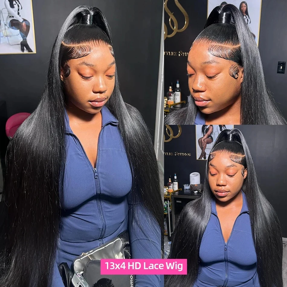 Peruka typu frontal lace 13x6 HD, gęstość 250, włosy proste jak kość, długość 30-36 cali, transparentna koronka 13x4, wstępnie wyregulowana linia włosów, bezklejowa, 100% ludzkie włosy.