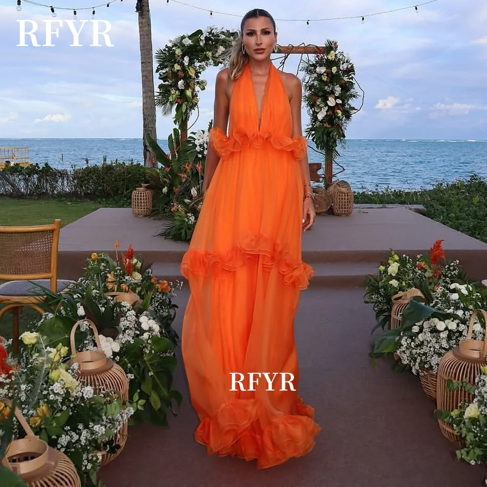 

RFYR Halter Prom Gowns Ruffles Party Gowns Formal Occasion Dress for Women Princess Ball Gowns Elegant Gala Gown Customized