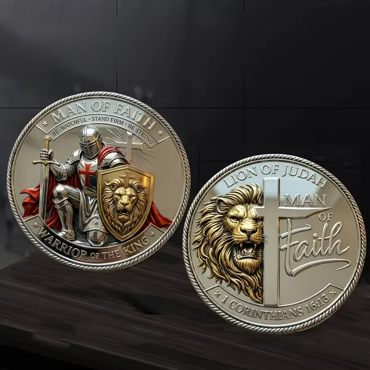 1 Piece Lion Shield-Shaped Commemorative Coin, Faith Coin, Warrior of the King Novelty Commemorative Coin, Knight Challenge Coin, Lion Challenge Coin, 3D Relief Design Commemorative Coin, Great Gift for Collection