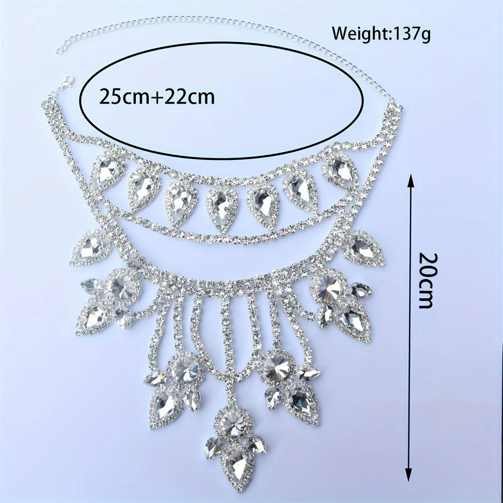 Exaggerated Super Sparkling Large Rhinestone Necklace Jewelry Exquisite Luxury Wedding Party Necklace Crystal Jewelry Body