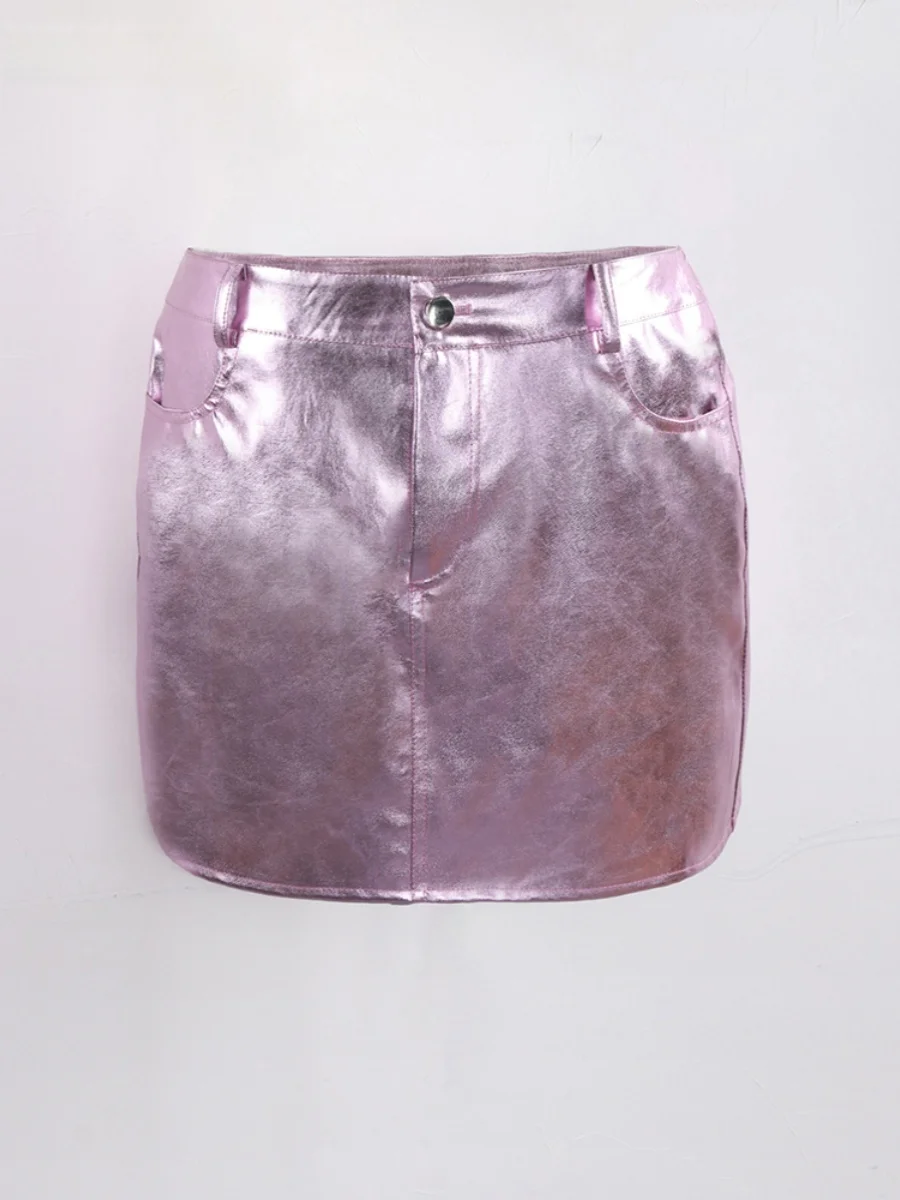 

Юбка Nerazzurri из искусственной кожи с высокой талией, женская юбка А-силуэта с гладкой поверхностью, повседневная, для девушек, весна-осень, новинка