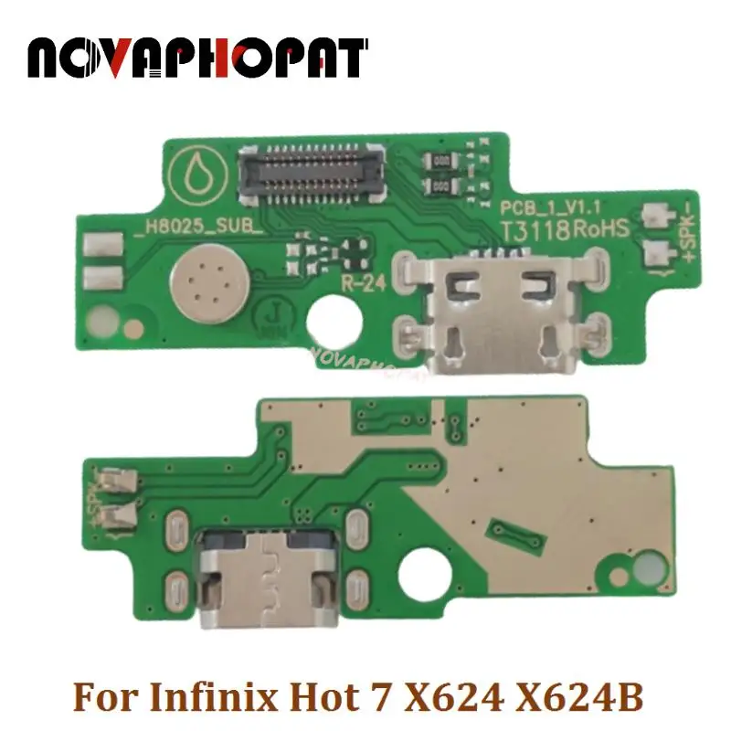 Novaphopat For Infinix Hot 7 X624 X624B USB Dock Charger Port Plug Headphone Audio Jack Microphone MIC Flex Cable Charging Board