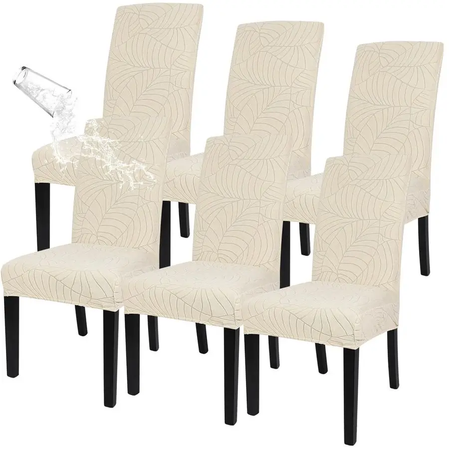 

Waterproof Dining Room Chair Covers Set of 6, Stretch Jacquard Parsons Chair Slipcovers Removable Washable Kitchen Chair Protec