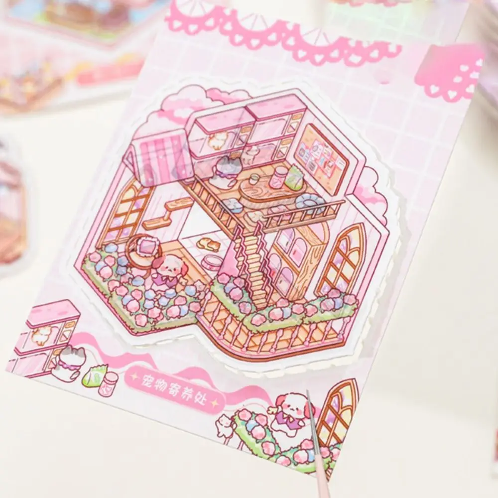 Kawaii 3D Landscape Sticker Book Zoo 8 Scenes Miniature Scene Collection Visual Stacking DIY Cabin Scene Sticker For Adults