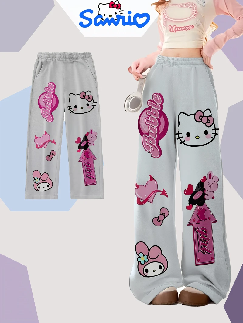 

Sanrio Sanrio for Hello Kitty for Kuromi Big Eared Dog Y2K Уличный стиль Брюки для мальчиков и девочек Повседневные брюки с мультяшным принтом Лето Осень