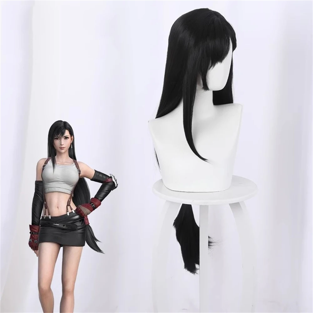 Tifa Lockhart Cosplay Pruik Lange Unisex Rechte Zwart en Bruin Pruik Hittebestendige Synthetische Anime Pruiken