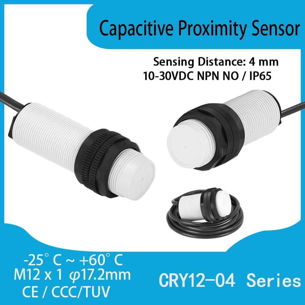 CNTD CRY12-04NA M12 Capacitive Proximity Sensor NPN NO 4mm 10-30VDC 3-Wire IP65 Non-Metal Detection Industrial Sensor Switch
