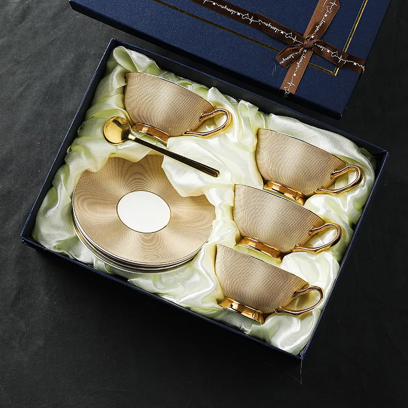 European Coffee Mug Set Bone China Ceramic Tea set Marble stripe Luxury Gifts Porcelain Drinkware Tea cups Couple Cup Gift box