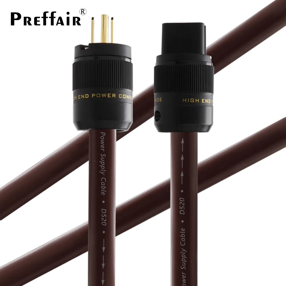 Preffair High Performance Golden Reference HiFi Audio OCC Copper Power Cable With Gold Plated US/EU Plug for Filter/Amplifier