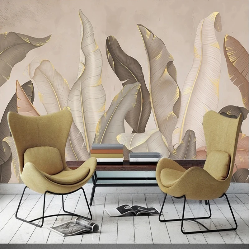 

MU8634 The modern simple and elegant background wall of the living room with banana leaves symbolizes a great family business