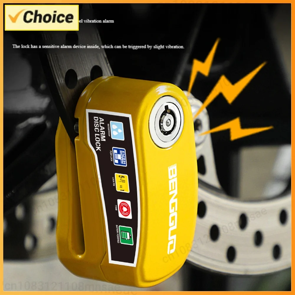 Bicycle Alarm Disc Brake Lock with 2 Key Electric Bike Locks Rust Proof Anti-Theft Motor Padlock for Scooter Ebike and Bicycles