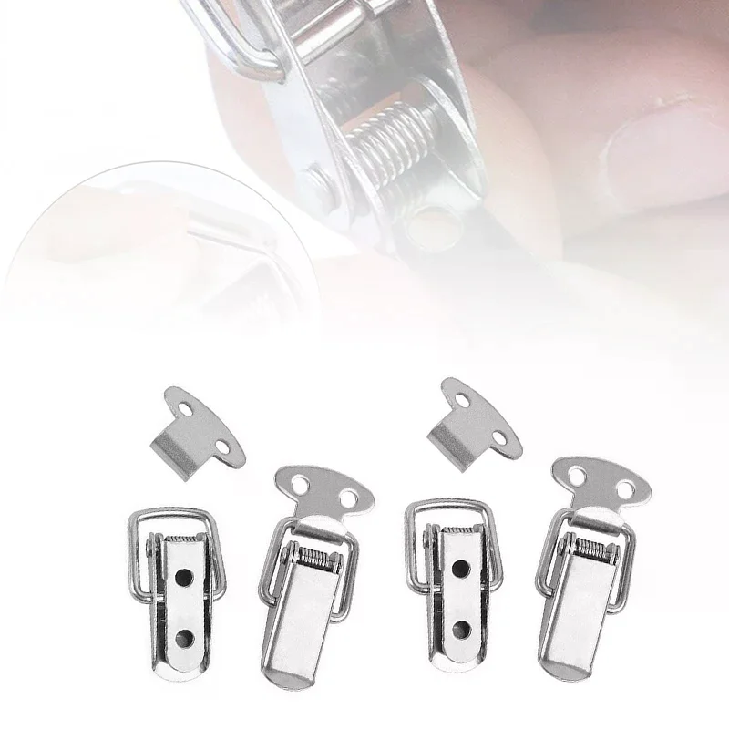 4pcs  Stainless Steel Duck-mouth Buckle Vintage Mini Lock Chest Box Gift Suitcase Case Buckles Toggle Hasp Latch Catch Clamp