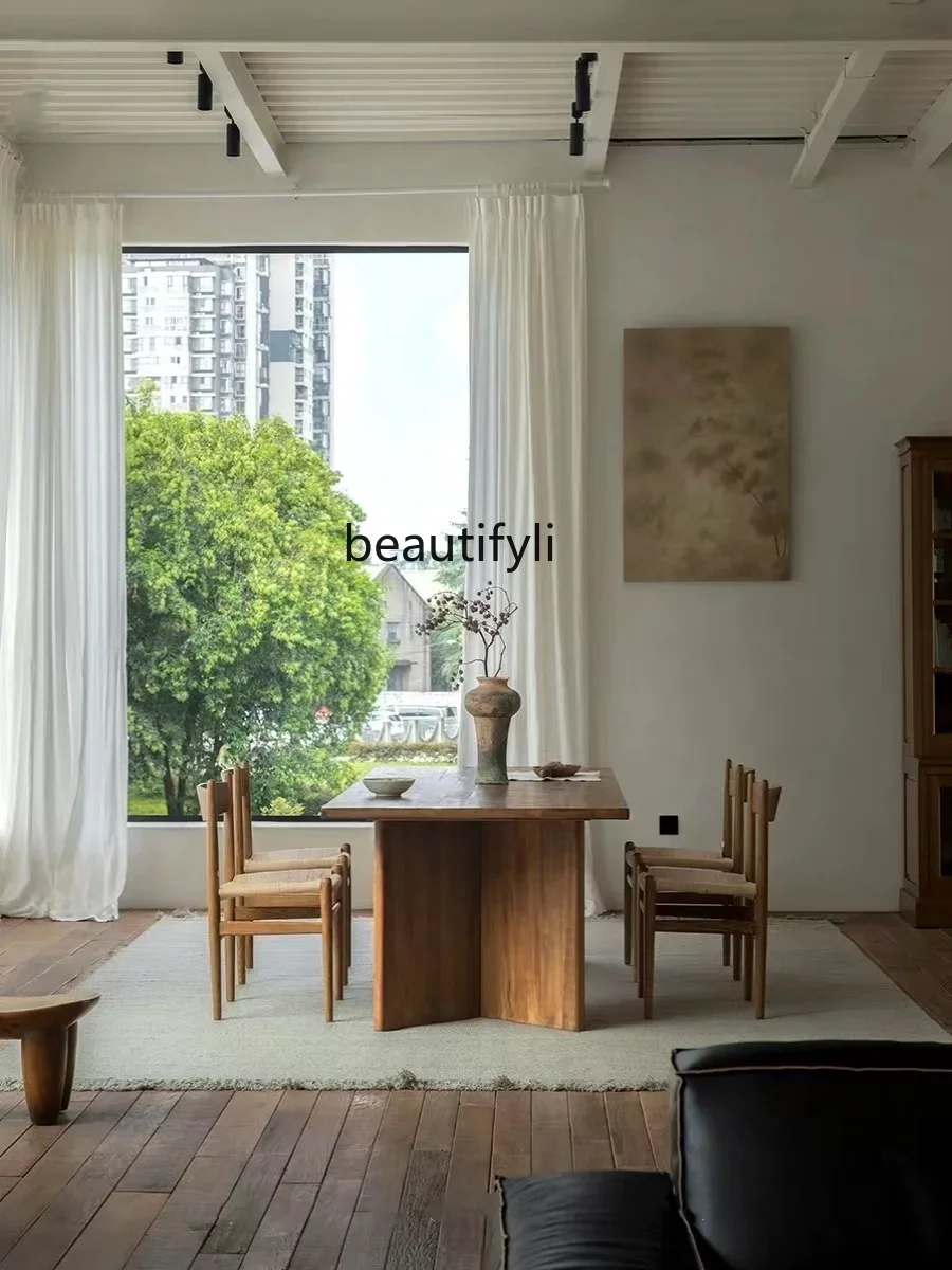 Qiji نمط طاولة طعام من الخشب الصلب الإبداعية B & B مصمم منضدة طاولة طعام مستطيلة الرجعية لوحة كبيرة طاولة طويلة A16 #5