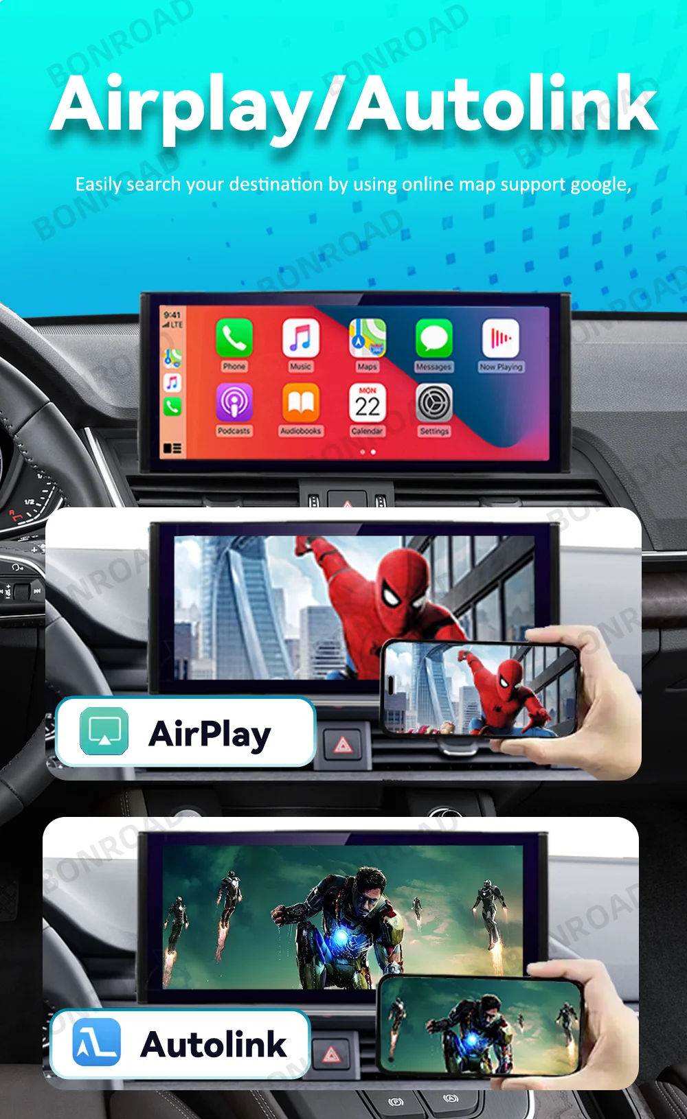 Bonroad 12,3 Linux Bildschirm für Audi Q5 Q5L 2017-2023 mit Wireless Apple CarPlay Android Auto Airplay Auto Radio Player Mutimedia – Detail 2