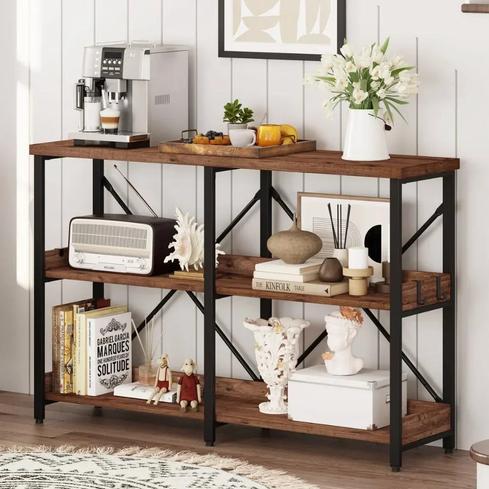 

Rustic Console Table with Shelves, 3 Tier Sofa Table Behind Couch for Living Room, Foyer, Entrance (47 Inch, Rustic Oak)