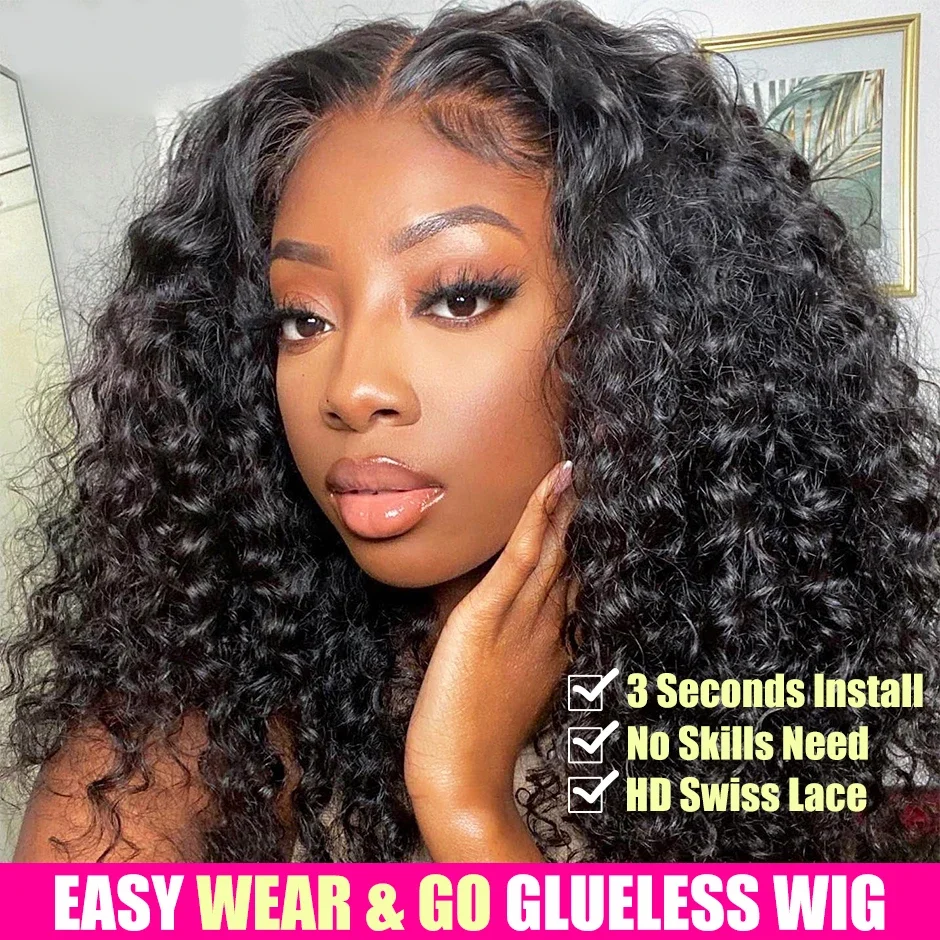 40inch Water Wave Glueless Wig Pre-Cut Lace Wig 180% Pre-Plucked Natural Wave Wear Go Glueless Curly Human Hair Wigs For Women