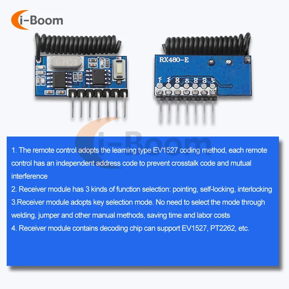 DC 3.3~5V 315mhz/433mhz Wireless Receiver Module Remote Switch Adapter EV1527/PT2262 Wireless Decoder Module EV1527 Programmable