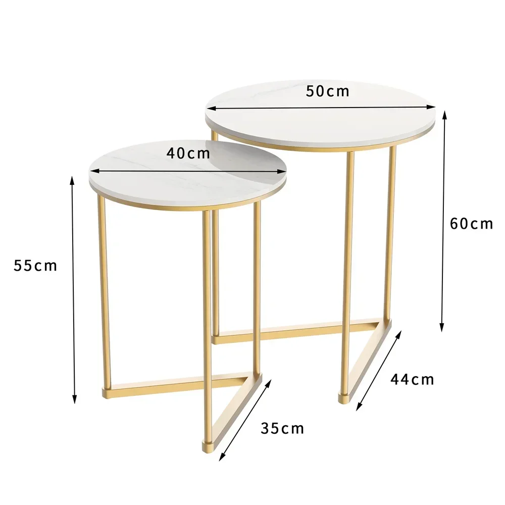 Modern Round Marble Metal Base Nesting Set Side Accent Table Living Room Storage Small End Table, Set of 2, Marble and Gold image 3