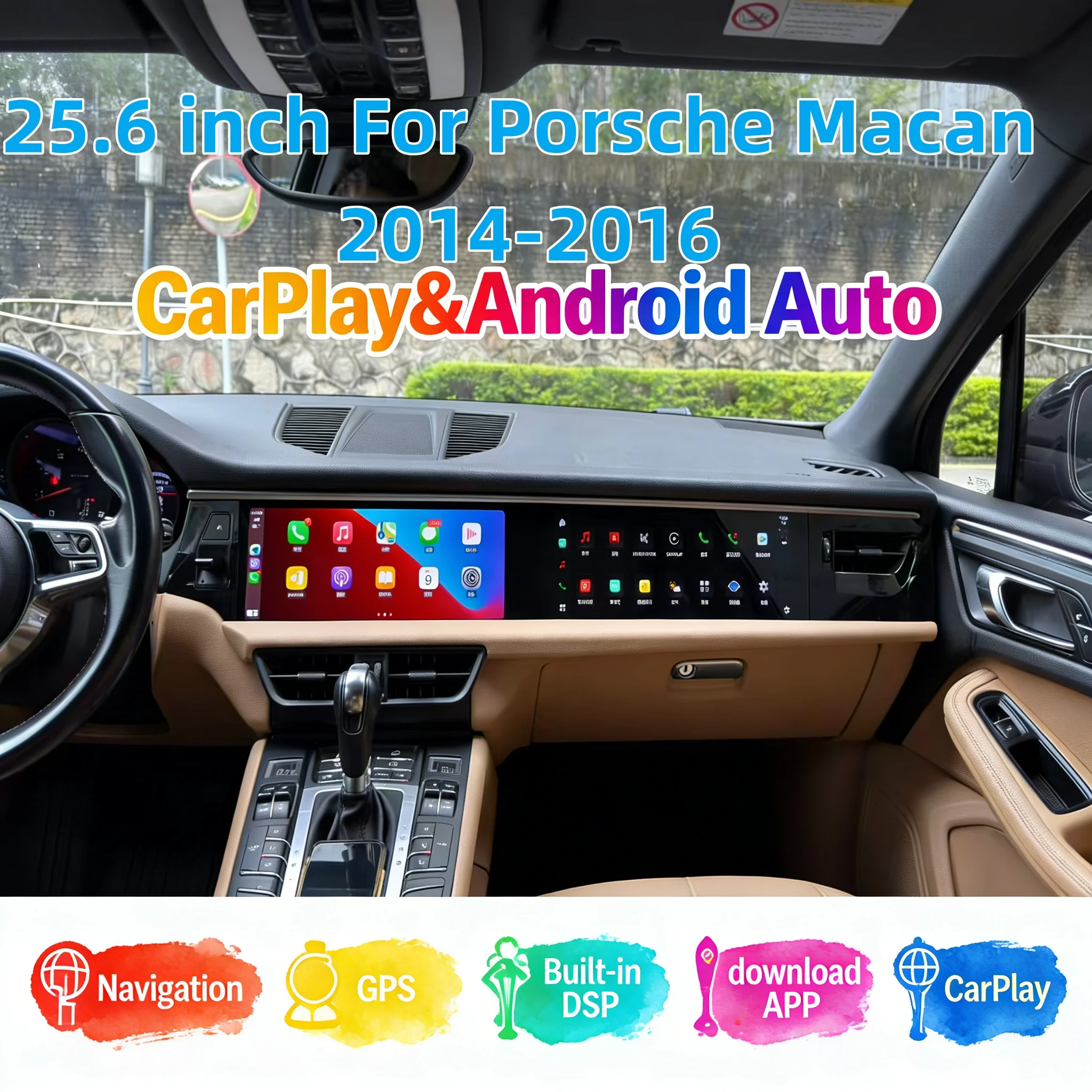 

Qualcomm Radio Carplay Player For Porsche Macan 2018-2024 Android Auto GPS Navigation Bluetooth 4G wifi 25.6 Inch Dual Screen