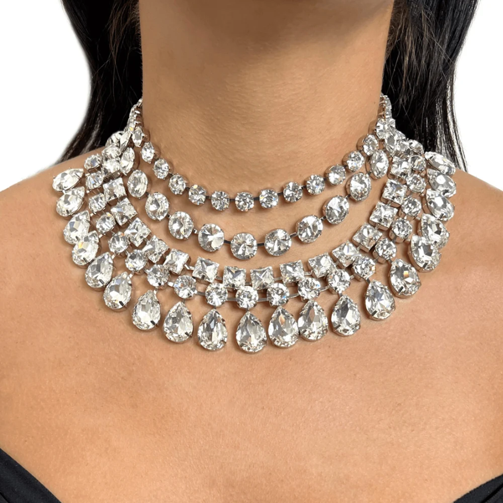 

Stonefans Sparkly Multilayer Chunky Choker for Women Collar Accessories Fashion Geometric Crystal Bridal Clavicle Jewelry Party