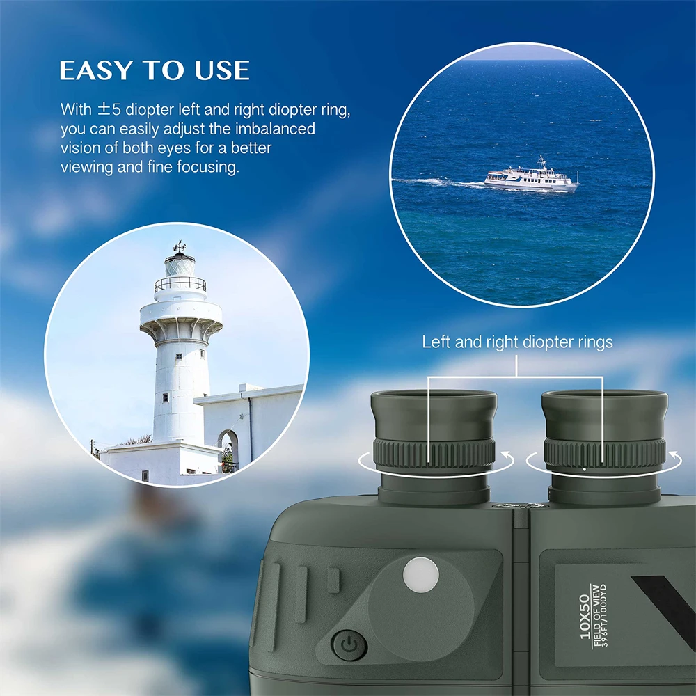 APEXEL 10X50 Marine Binoculars for Adults With Rangefinder Compass Hunting Binoculars for Boating Navigation Nitrogen Waterproof