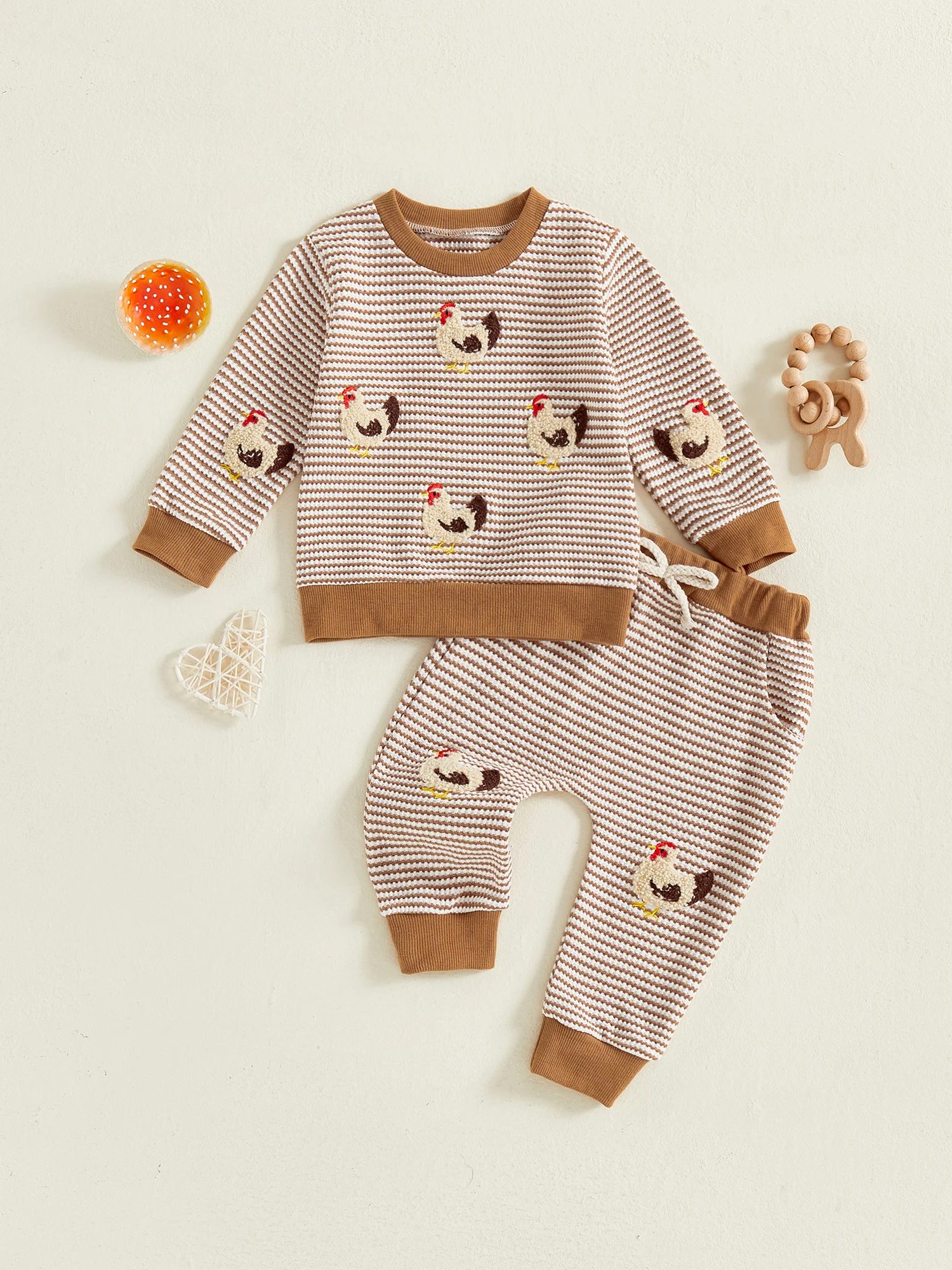 رائعتين الرضع الصبي الخريف الزي الديك التطريز البلوز قميص مخطط وبنطلون عداء ببطء مجموعة للخريف