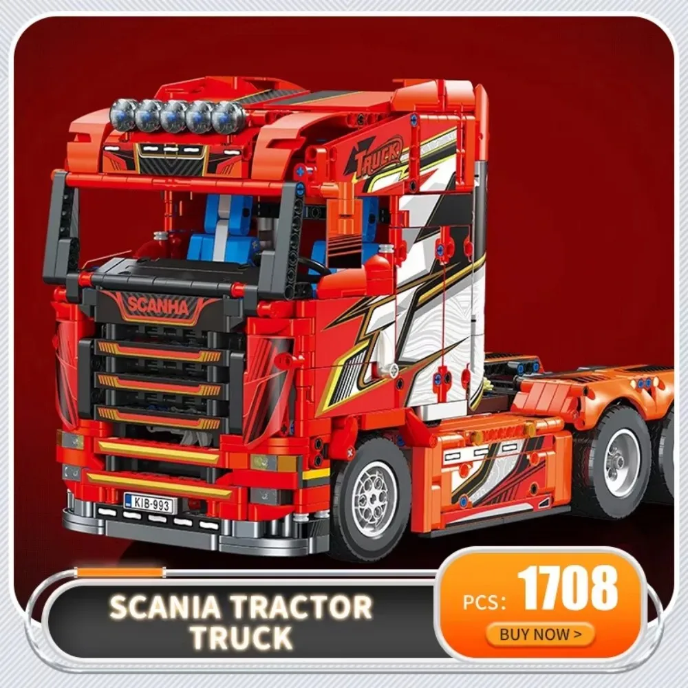 1708 - Model ciężarówki ciągnikowej Scania z klocków: Trudny w składaniu zestaw DIY dla dzieci, idealny prezent urodzinowy