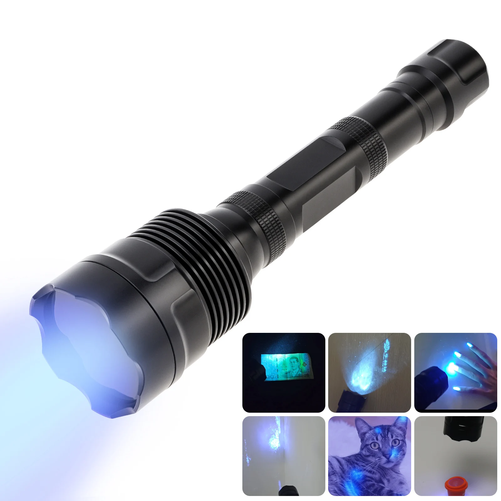 6 LED 365nm UV Black Light Flashlight for Pet Urine / Uranium Glass /Leak Detection / Resin Curing, Aluminum 40W Blacklight