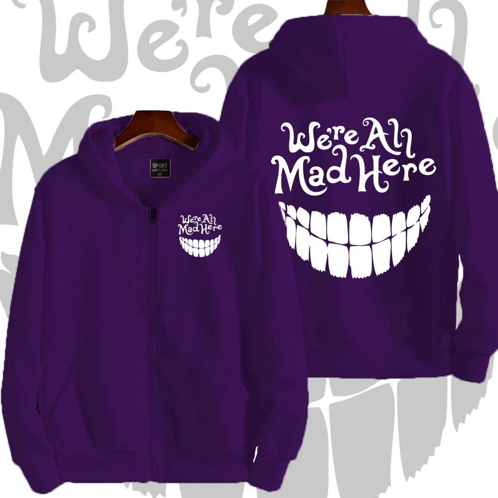 Moletom com Zíper para Homens com Estampa de Alice no País das Maravilhas, Novo Moletom Casual para Mulheres, Jaquetas e Casacos Fofos para Casais na 
