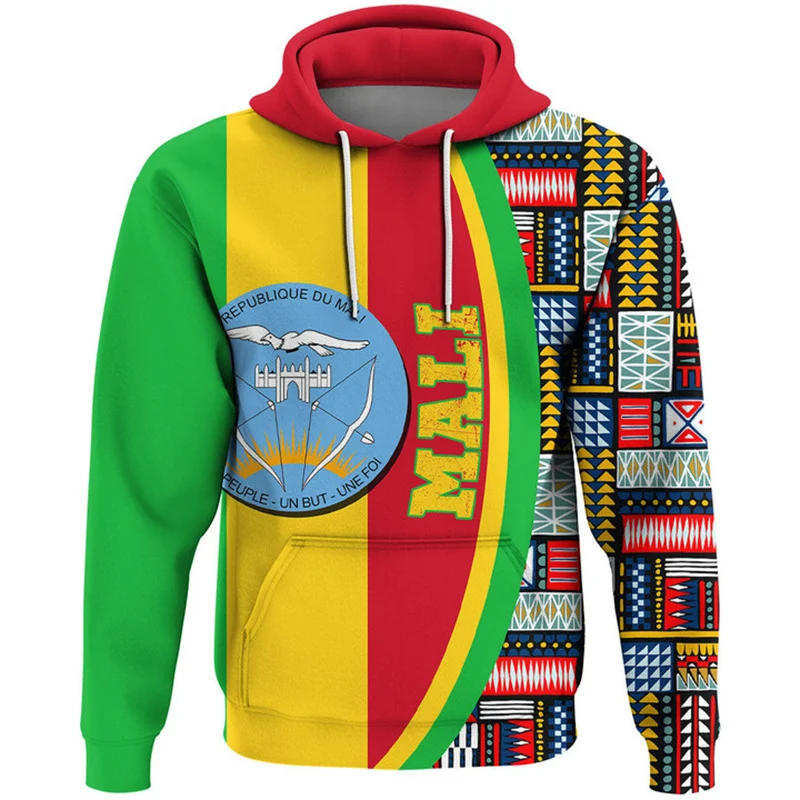 Harajuku 3D Republic-of Mali National Flag Print Hoodies Mali Coat Of Arms Graphic Hooded Sweatshirts Fashion Mens Clothing Tops