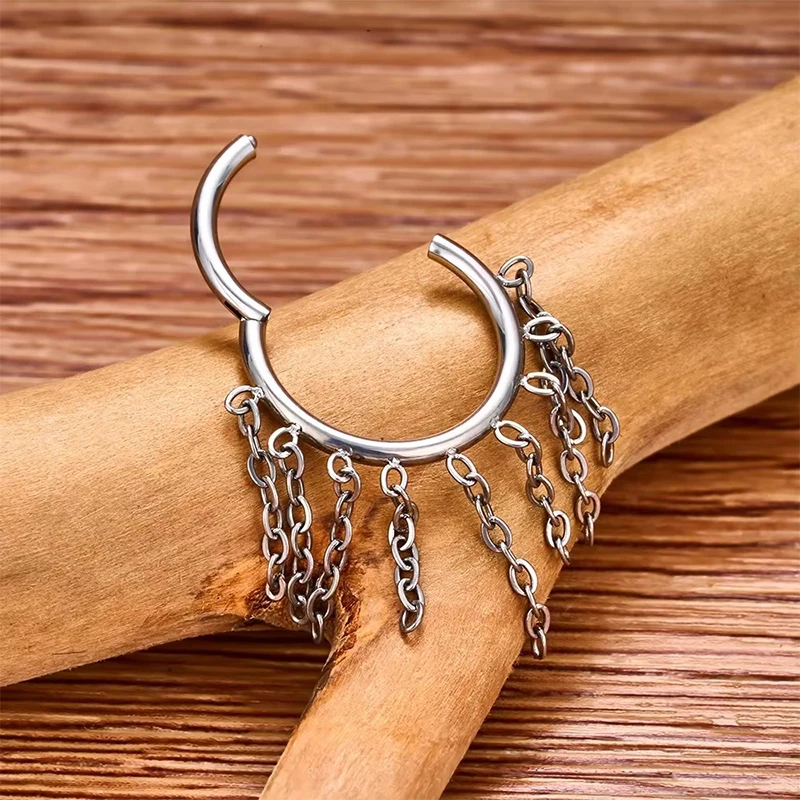 ASTM G23 التيتانيوم الأنف الدائري متمحور الفرس الجزء مع سلسلة الغضروف اللولب Daith محارة ثقب القرط هوب مجوهرات للجسم 16 جرام