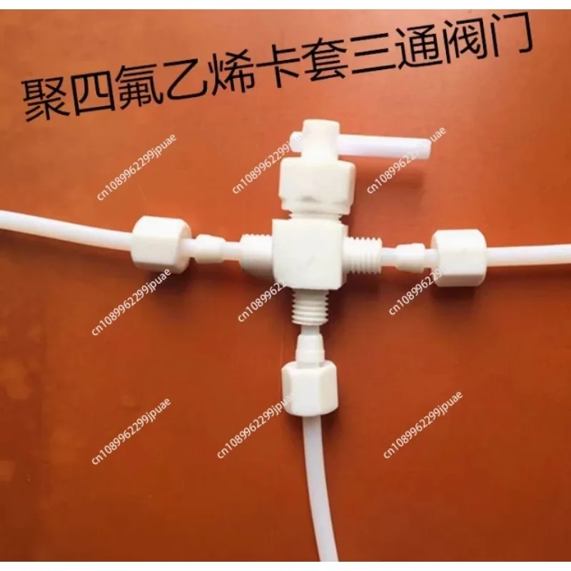 3 Way PTFE Ball Valve On Off Ferrule Connector 1/8 1/4 3/8 1/2 Inch OD Pneumatic Tee Switch Fitting