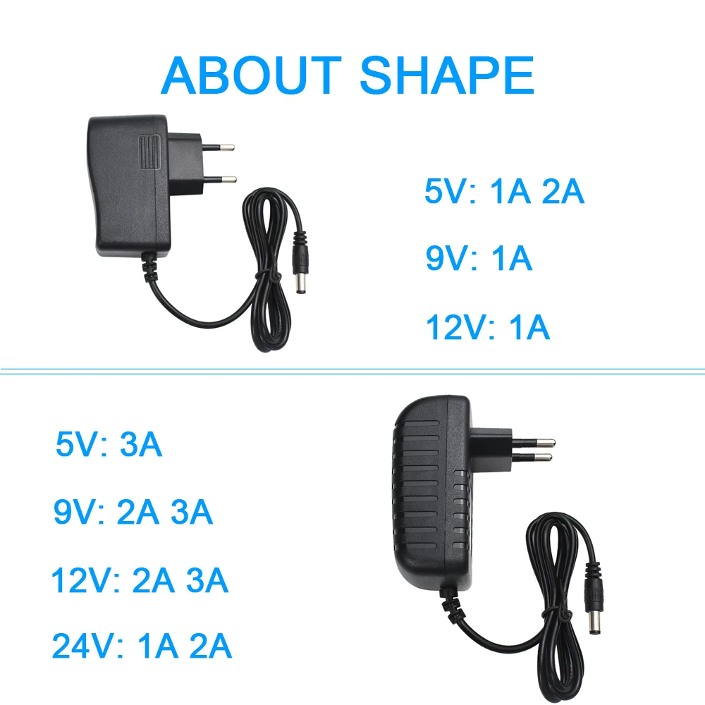 Universal Power Adapter AC 110-240V To DC 5V 12V 24V 1A 2A 3A 5.5*2.1mm EU US AU UK Power Supply Charger for LED Strip Light TV