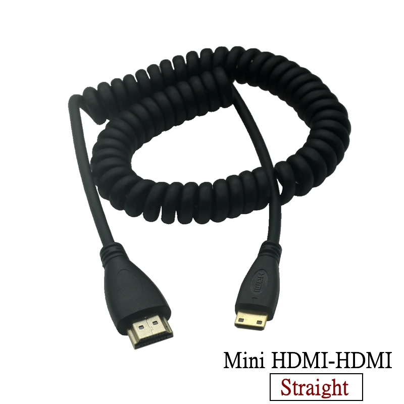 1 szt. Kabel spiralny zwijany sprężynowo 90 stopni kompatybilny z HDMI męski do Micro Mini HDTV wtyk męski 2K 4K przewód kabel HD 50cm-180cm