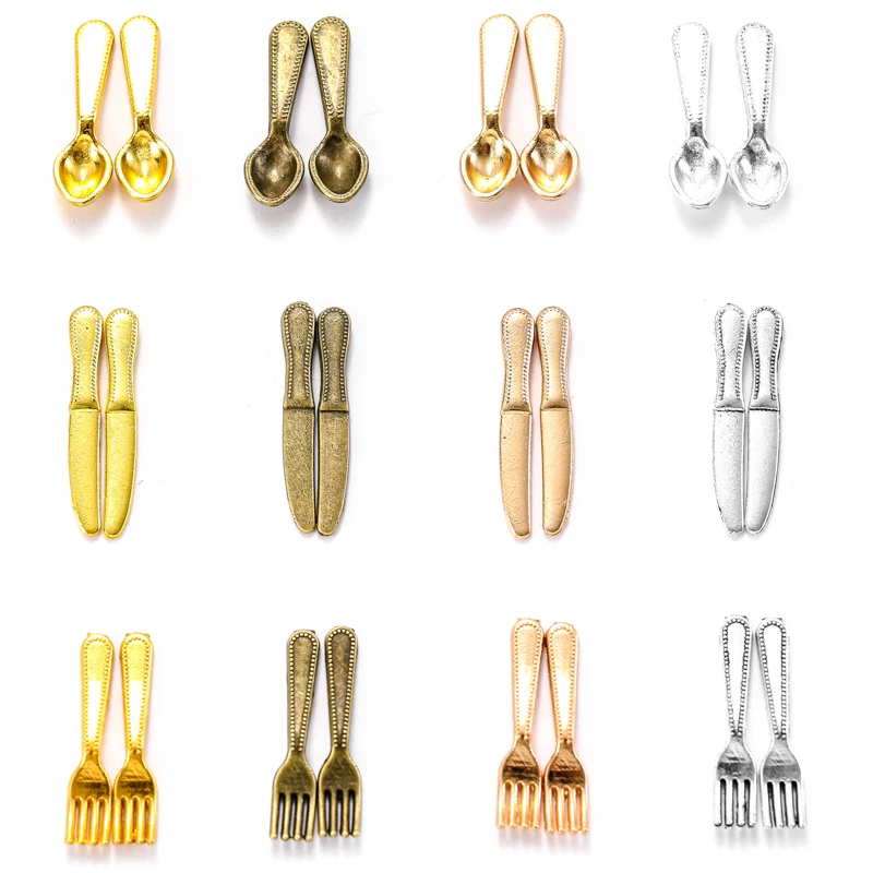 50pcs 4 Colors Mini Alloy Spoon fork Dining knife Charms DIY Jewelry Findings For Clothing accessories Making 19*5mm J492