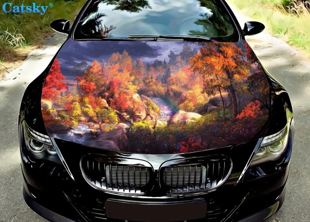 

Misty Autumn River Car Hood Vinyl Stickers Wrap Vinyl Film Engine Cover Decals Sticker Car Accessories Car Hood Protector