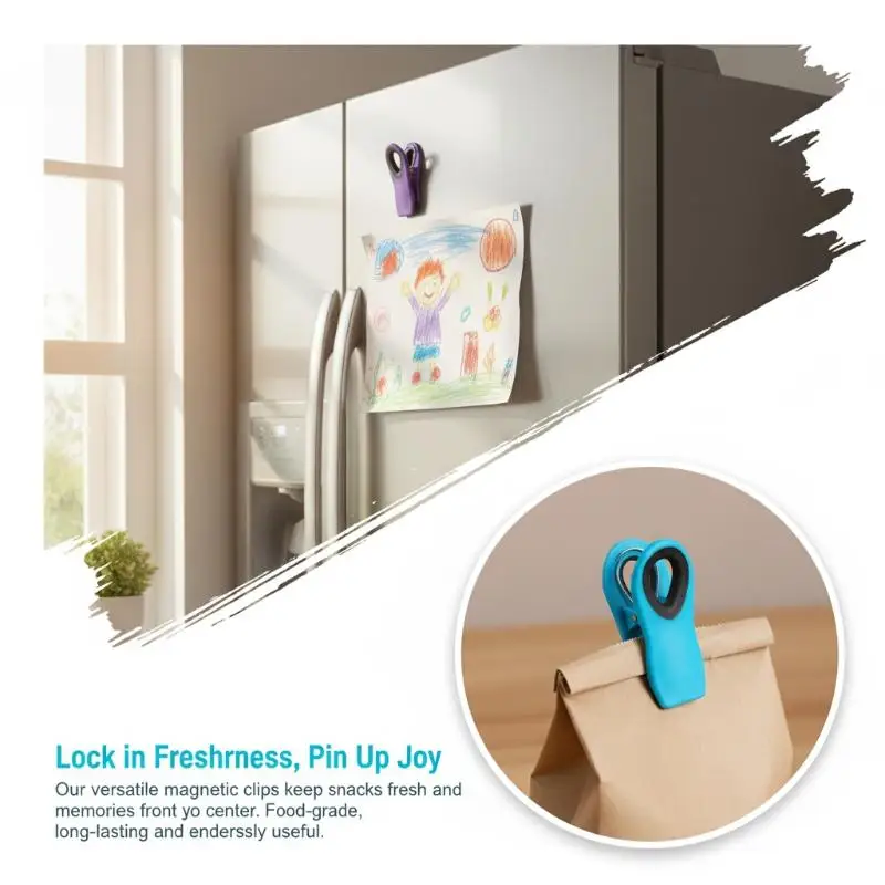 Moisture-proof Refrigerator Magnetic Clip Food Grade Strong Magnet Memo Note Magnet Clip Non-slip Food Sealing Clip Food