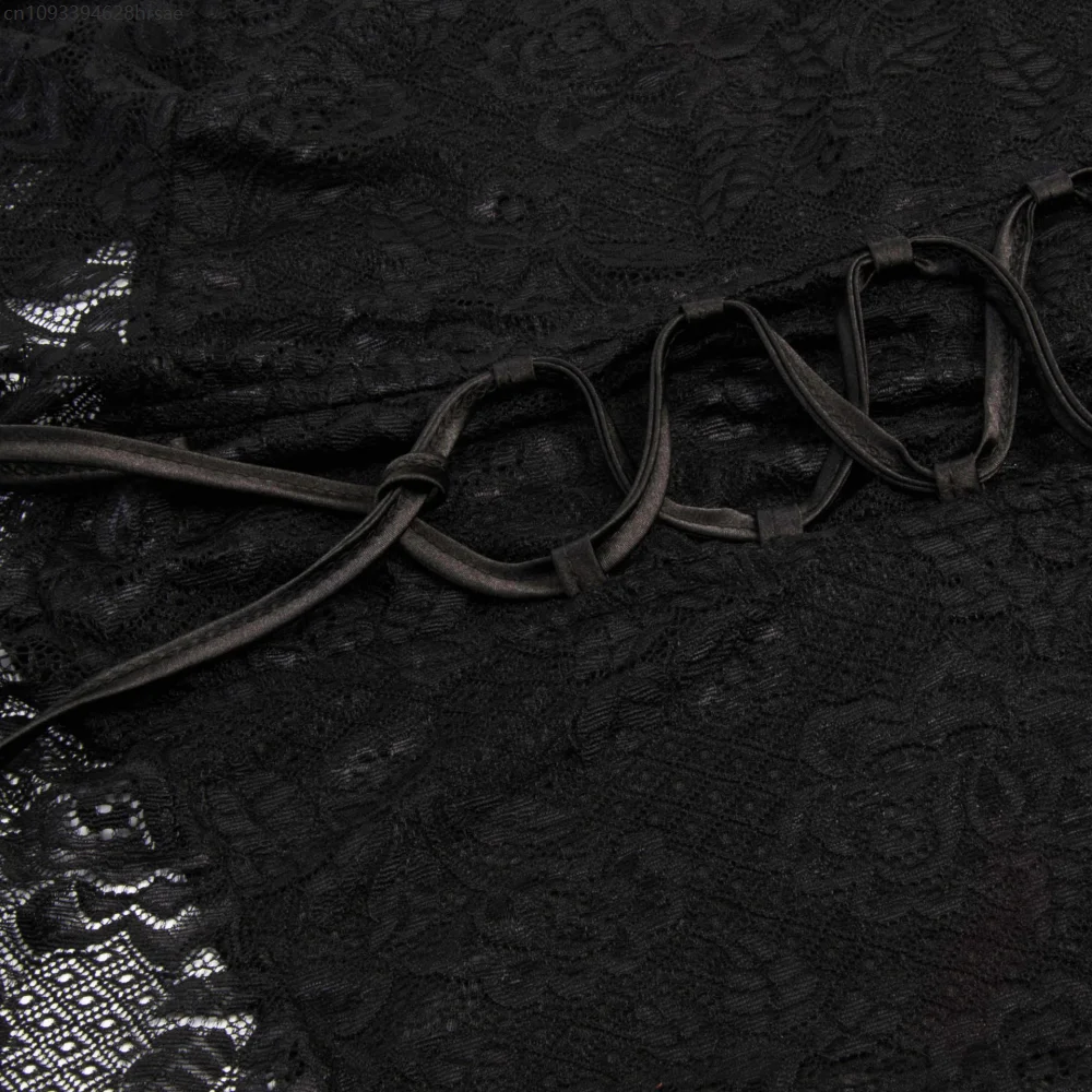 Halloween Hooded Black Lace Gothic Clothes Lolita Dresses for Women Flare Sleeve Lace-Up Back Medieval Vintage Maxi Dress