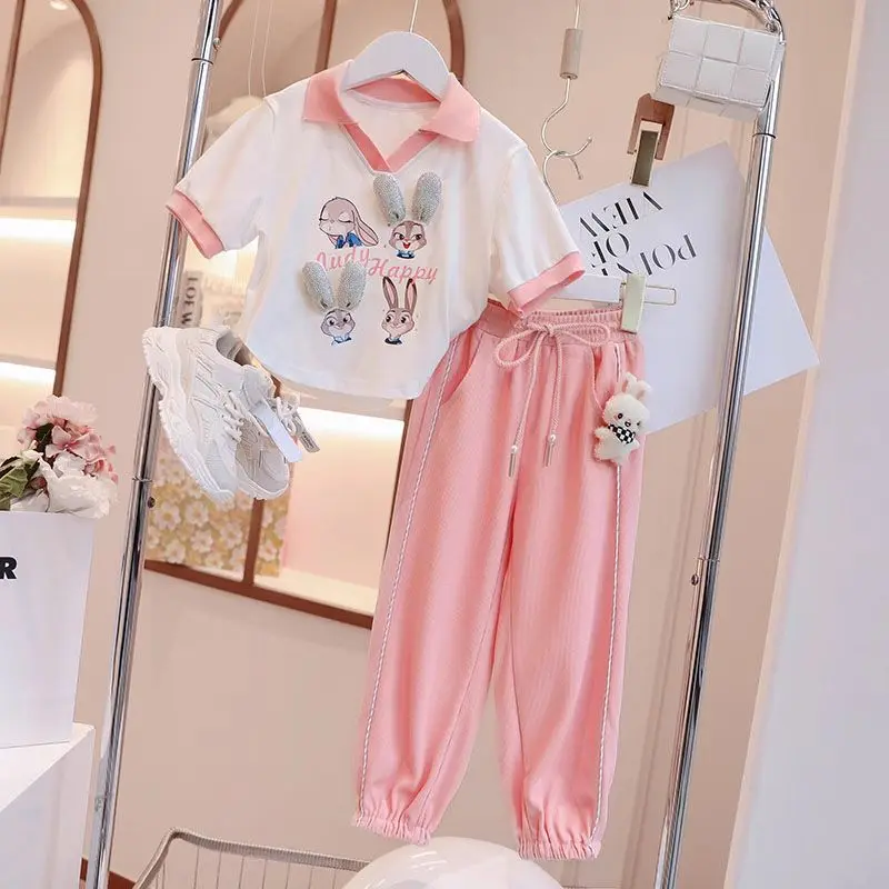 Retail New 2023 Teenage Cartoon Casual Suits,  Baby Girls  Fashion Summer  2 Piece Sets,  Top+ Pants or Skirts     4-12 T