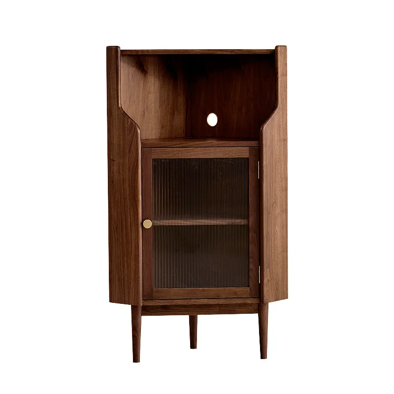 الجوز الأسود مثلث الخشب الصلب الزاوية أريكة خزانة جانبية أثاث غرفة المعيشة