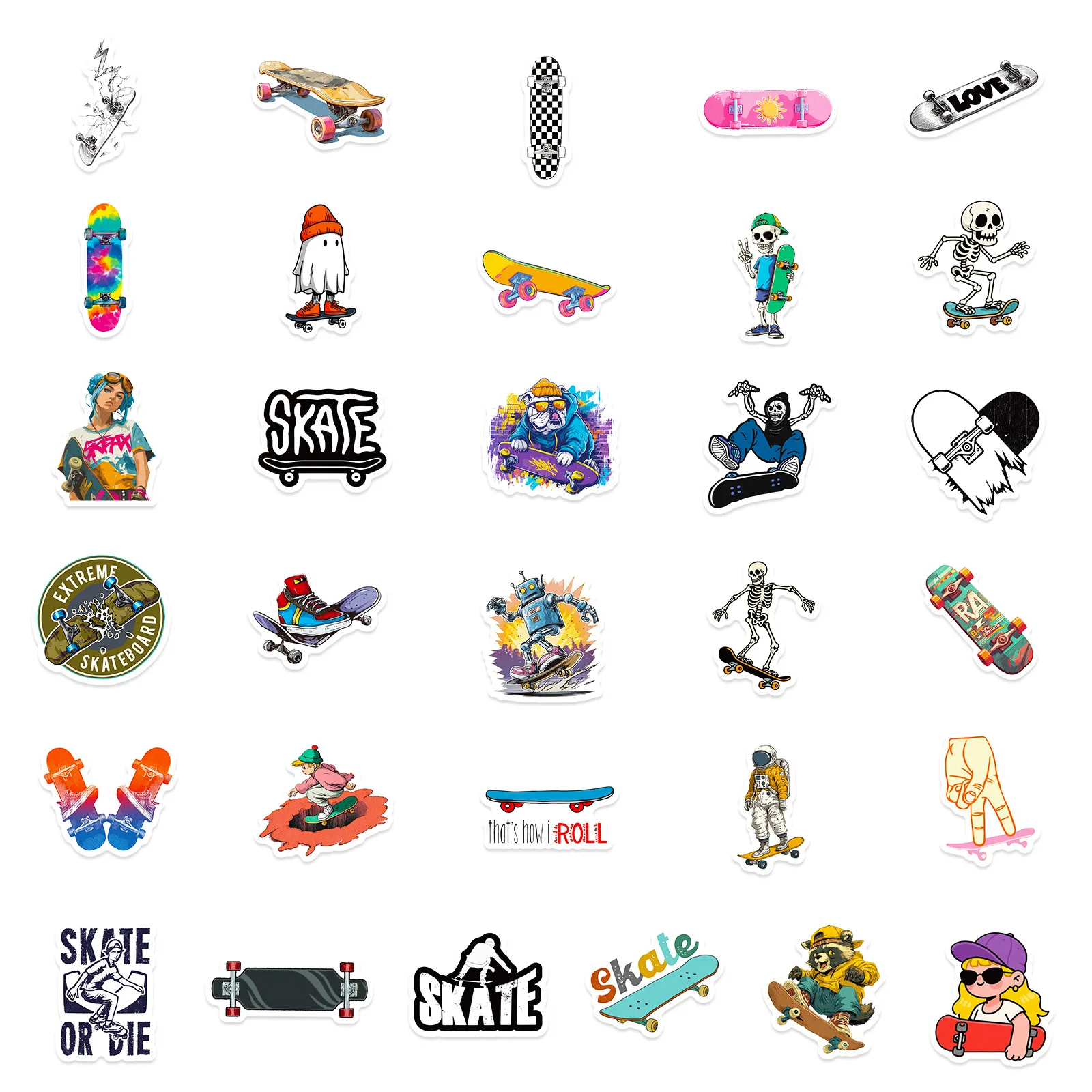 

56PCS Cartoon Skateboard Waterproof Stickers Extreme Sports Graffiti Decals Decoration DIY Toys Luggage Laptop Water Cup Guitar