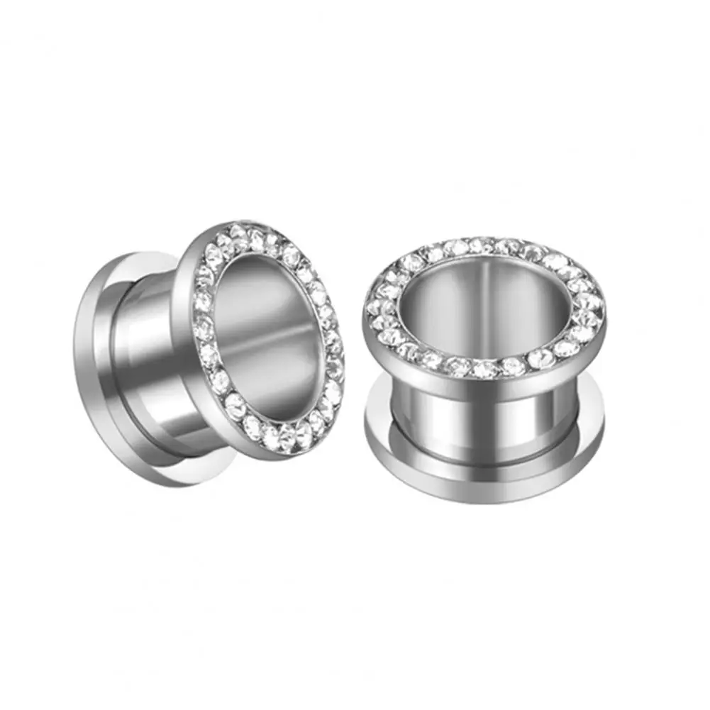 Polished Ear Gauges 4 Pairs Stainless Steel Ear Gauge Tunnels Rhinestone Punk Earrings Hop Ear Stretchers Expander Plugs for Men