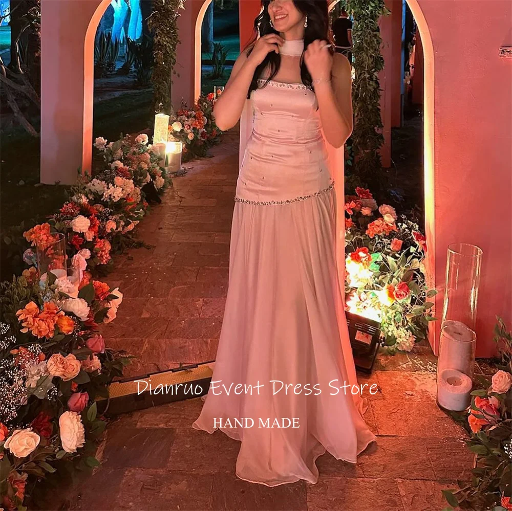 Dianruo A Line Вечернее платье с струящимися лентами, длинное плиссированное платье Robe De Soirée Femme, элегантное платье для выпускного вечера с кристаллами и рюшами по индивидуальному заказу