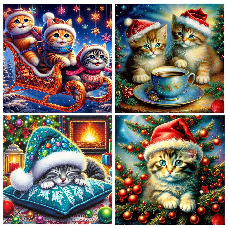 5D fai da te gatto di natale pieno rotondo/quadrato pittura diamante Kit immagine decorazione della casa arte artigianale mosaico regalo di natale