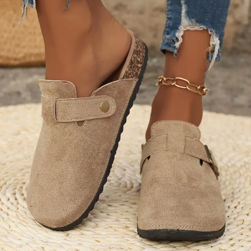 Fashionable Women's Suede Mules Women's Clogs Cork Insoles Sandals with Arch Support Outdoor Beach Slippers Home Shoes