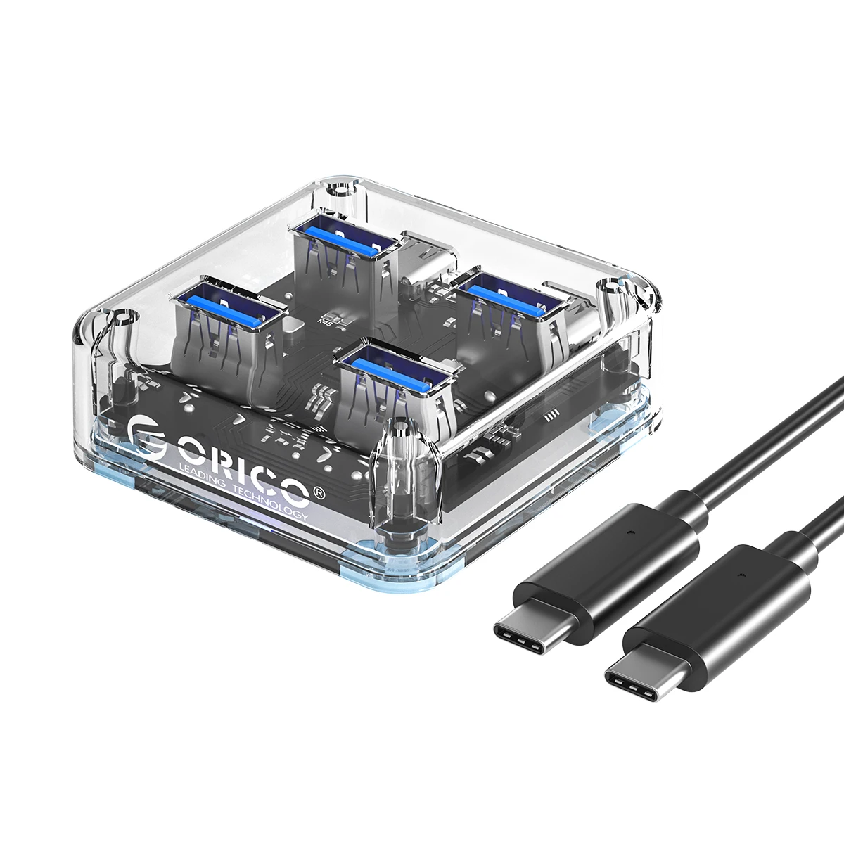 ORICO USB 3.0 Hub With Power Supply 4 Port Transparent Expansion Interface OTG Dapter Type C Hub PC Computer Dcoking Stantiom - view 6
