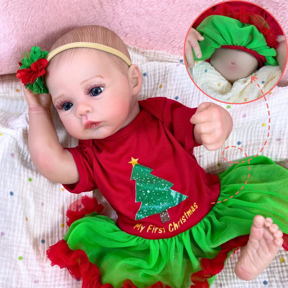 

MRB 18inch Meadow Reborn Baby Doll Newborn Baby Size Full Vinyl Body Girl Washable 3D Skin Visible Veins Doll Christmas Gift Toy
